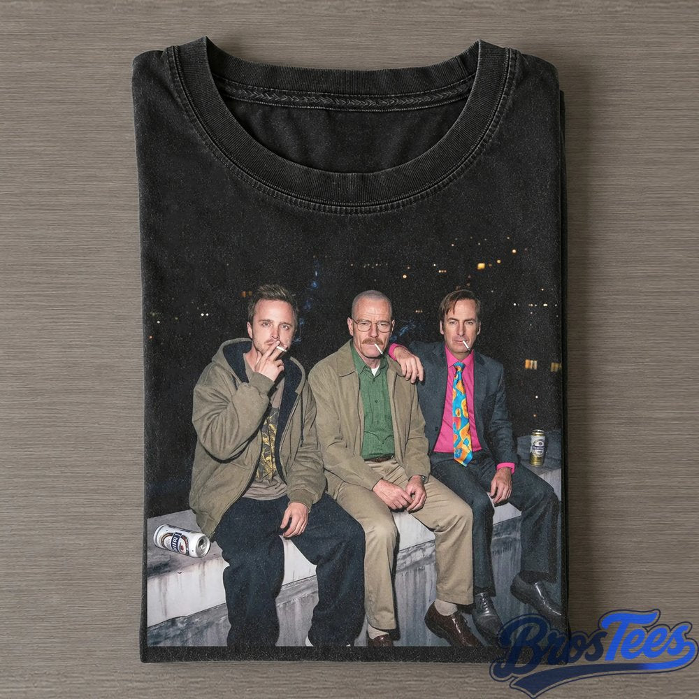 Breaking Bad x Better Call Saul Walter, Jesse and Saul Smoking and Middle Finger Tee