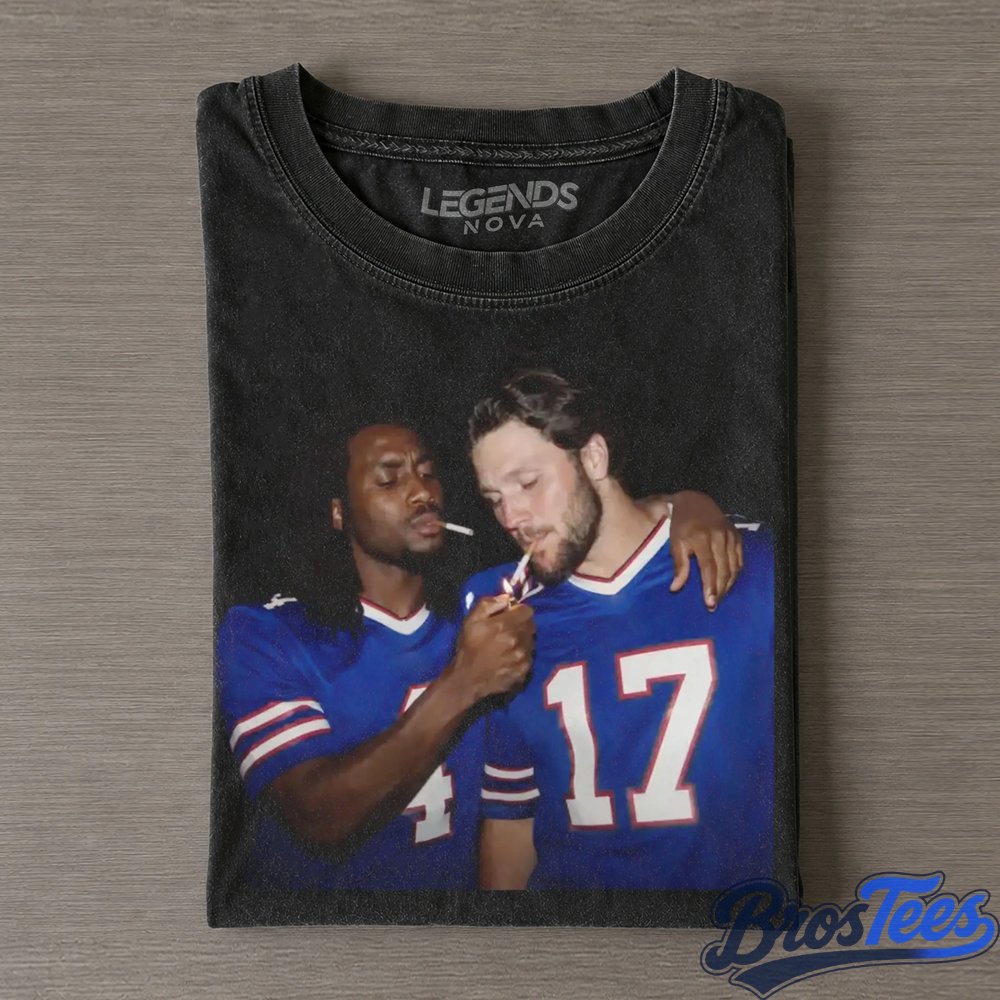 Buffalo Bills James Cook & Josh Allen Drinking & Middle Finger T-Shirt