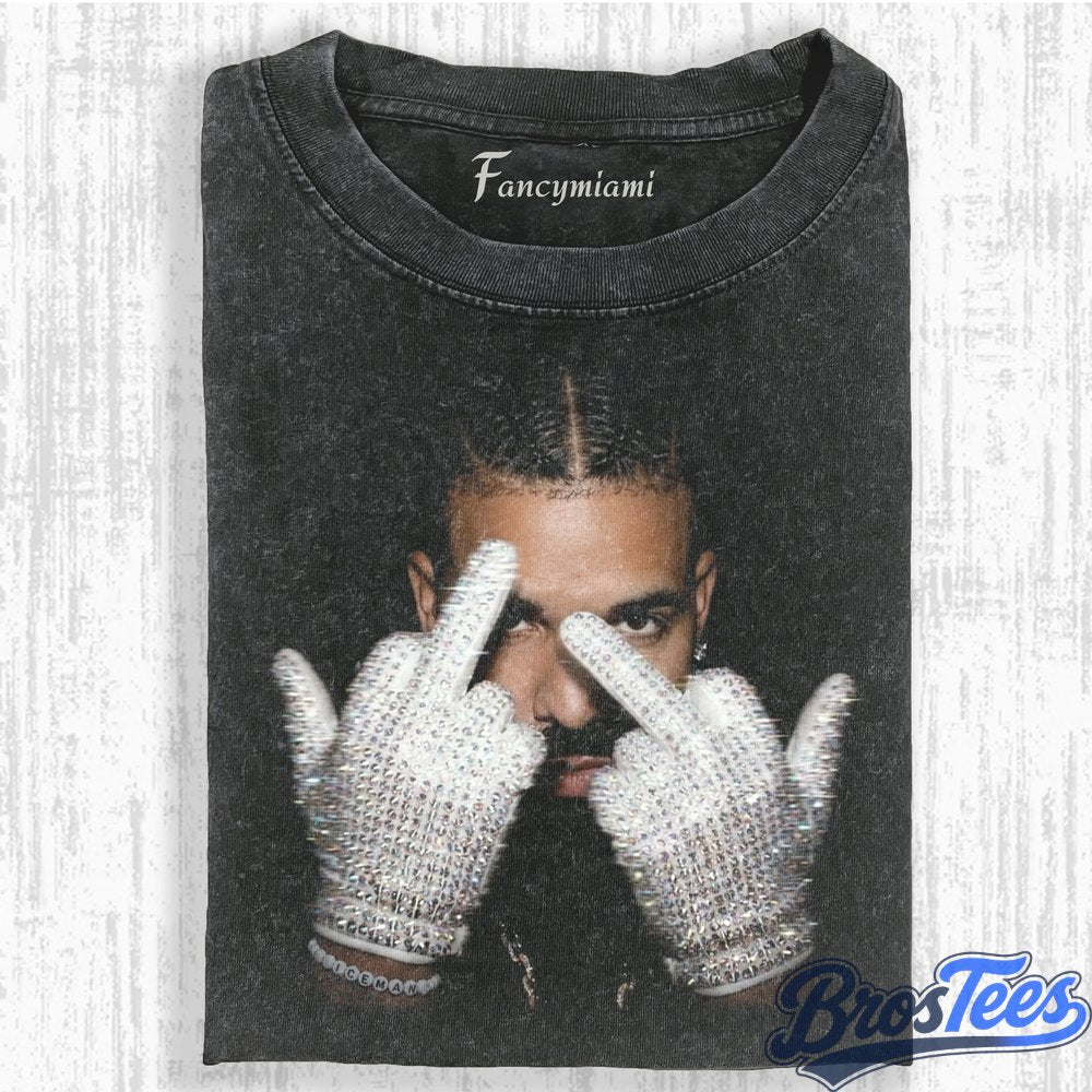 Drake Rhinestone Glove Covering Eye T-Shirt