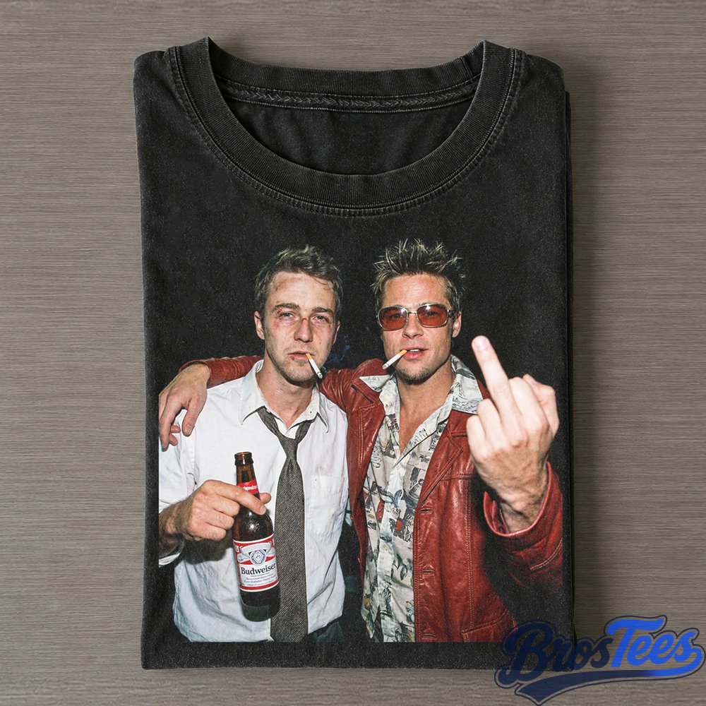 Fight Club The Narrator and Tyler Durden Smoking and Middle Finger Tee