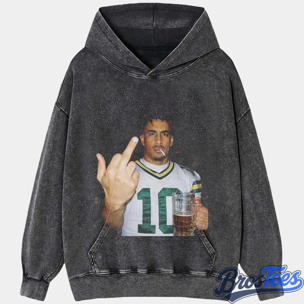 Green Bay Packers Jordan Love Drinking & Middle Finger Tee