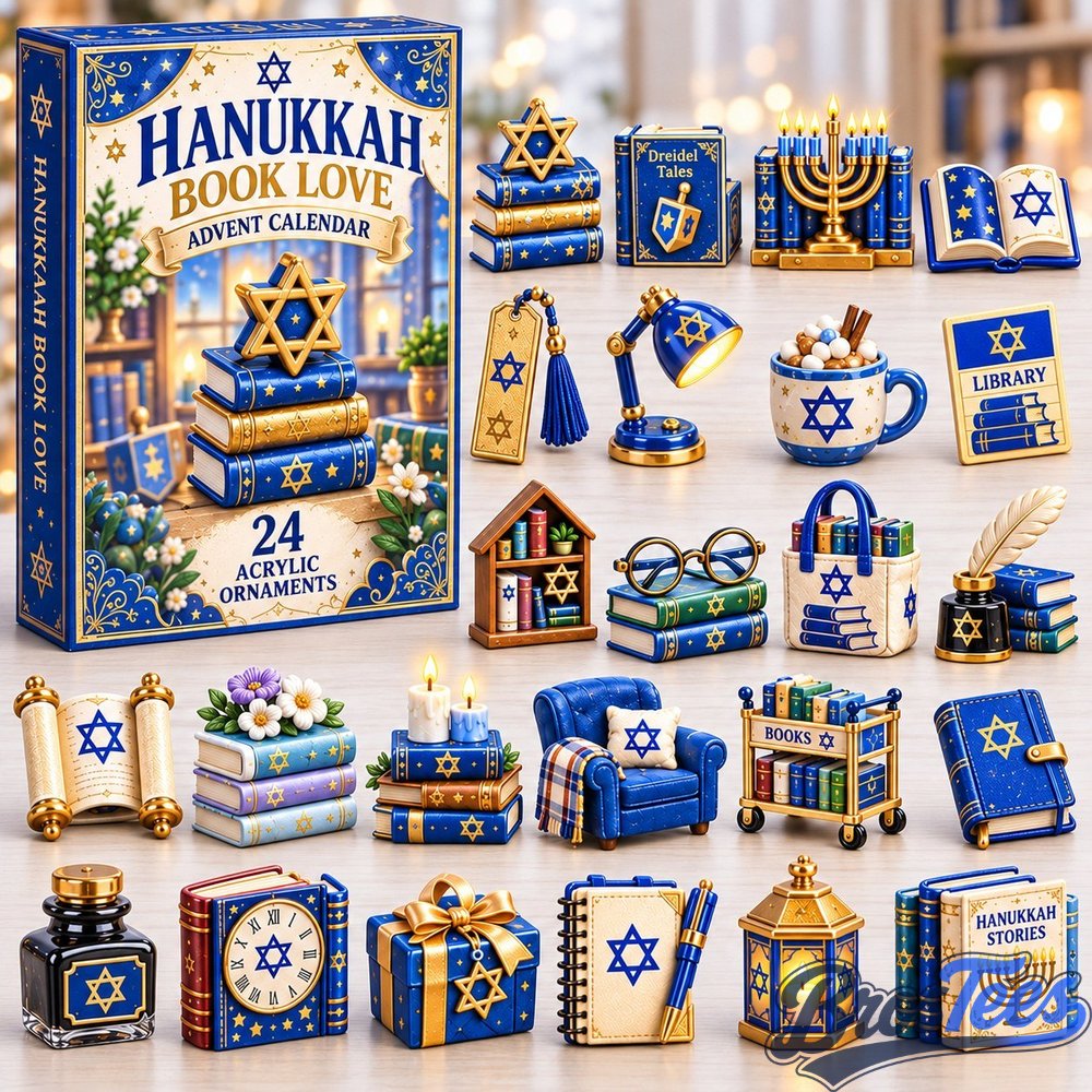 Hanukkah Bookish Advent Calendar 2026 - 24-Day Countdown, Acrylic Charms