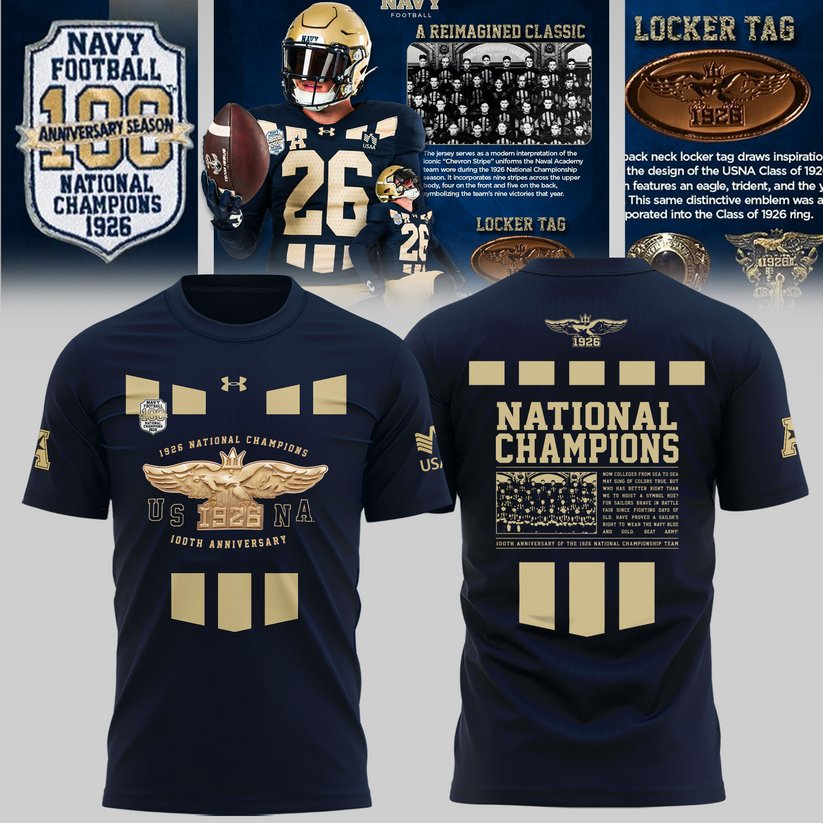 Navy Midshipmen 100th Anniversary National Champions T-Shirt
