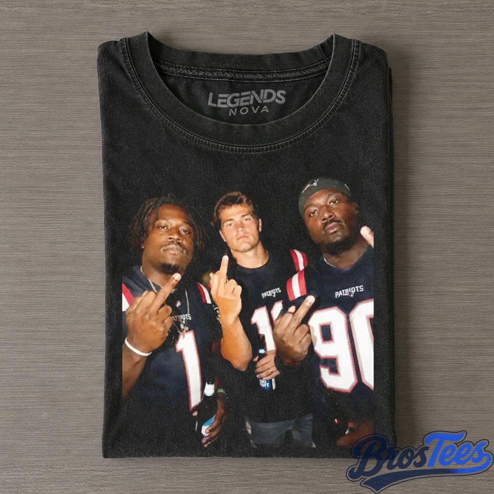 New England Patriots Stefon Diggs, Drake Maye & Christian Gonzalez Middle Finger T-Shirt