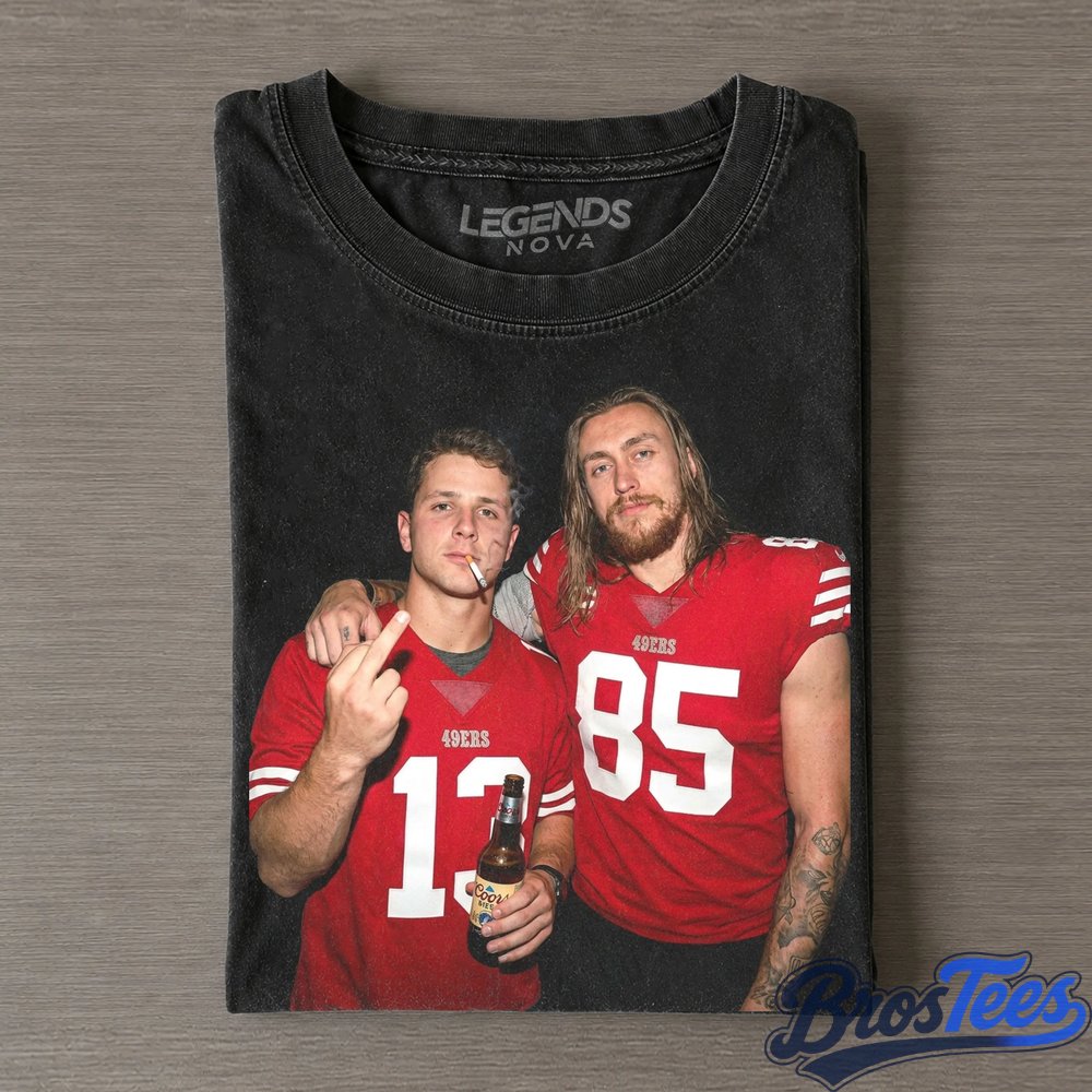 San Francisco 49ers Brock Purdy & George Kittle Drinking & Middle Finger T-Shirt