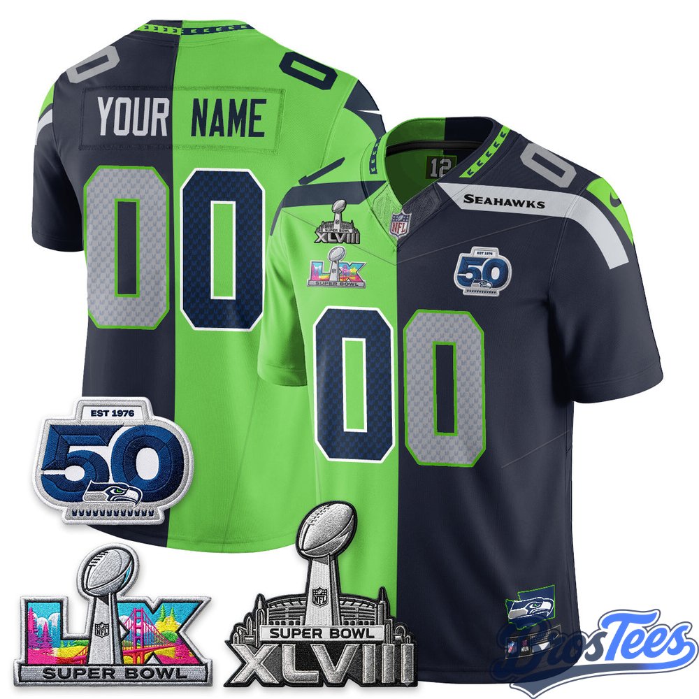 Seattle Seahawks Super Bowl LX Champs Split Edition Custom Jersey