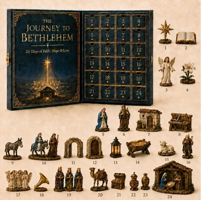 The Journey to Bethlehem Advent Calendar 2026 - 24-Day Countdown, Acrylic Charms
