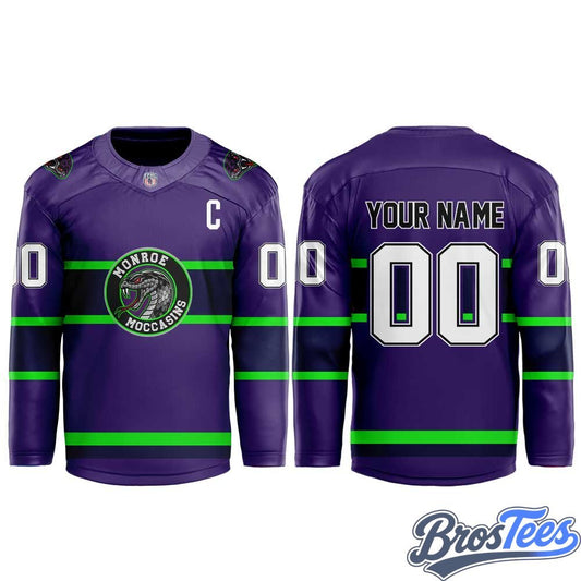 Monroe Moccasins A New Era Begins 2026 Custom Hockey Jersey - Purple - BrosTees