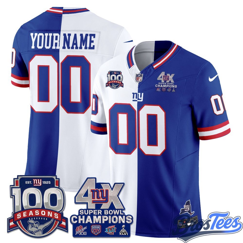 New York Giants 4X Super Bowl Split Edition Custom Football Jersey - BrosTees