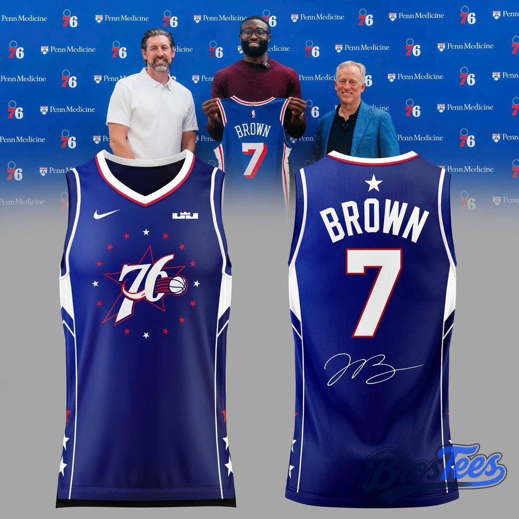 Philadelphia 76ers Jaylen Brown Signature Exclusive Blue Jersey - BrosTees