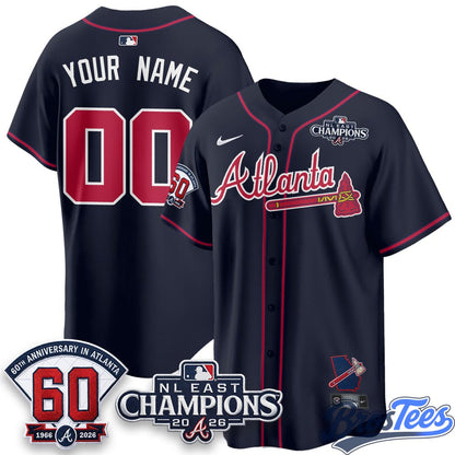 Atlanta Braves 2026 NL East Champs Vapor Custom Jersey - Stitched