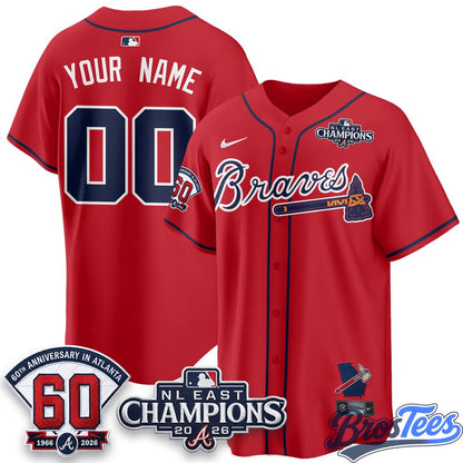 Atlanta Braves 2026 NL East Champs Vapor Custom Jersey - Stitched