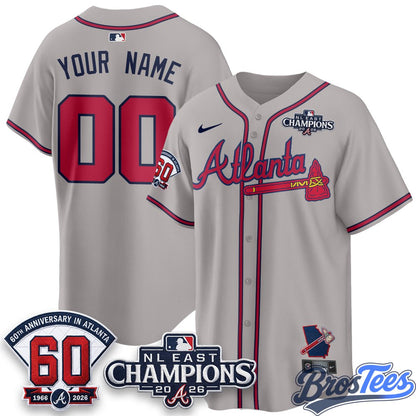 Atlanta Braves 2026 NL East Champs Vapor Custom Jersey - Stitched