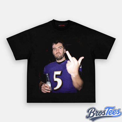 Baltimore Ravens Joe Flacco Drinking & Middle Finger Tee