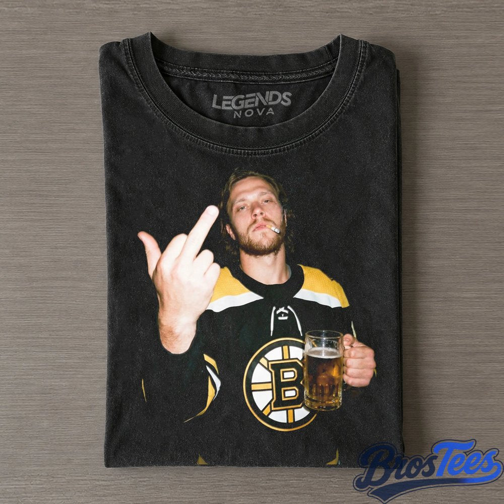 Boston Bruins David Pastrnak Drinking Beer and Middle Finger Tee