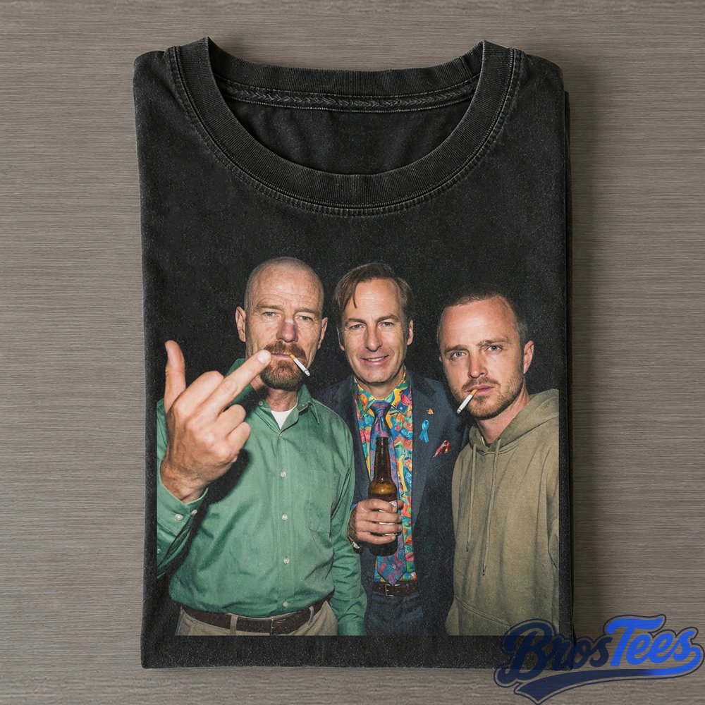 Breaking Bad x Better Call Saul Walter, Jesse and Saul Smoking and Middle Finger Tee
