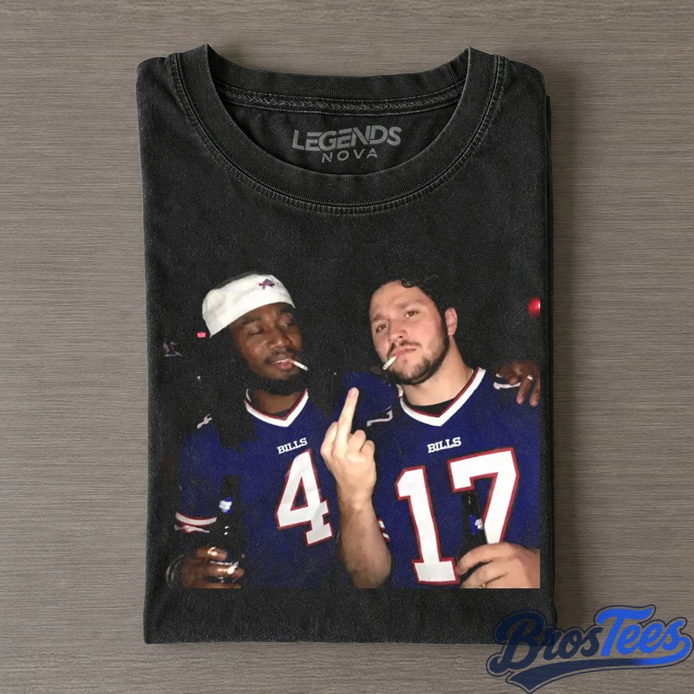Buffalo Bills James Cook & Josh Allen Drinking & Middle Finger T-Shirt