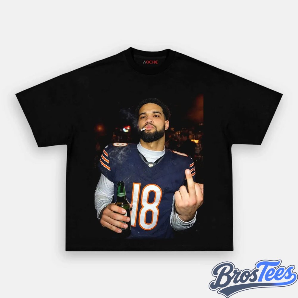 Chicago Bears Caleb Williams Drinking & Middle Finger Tee