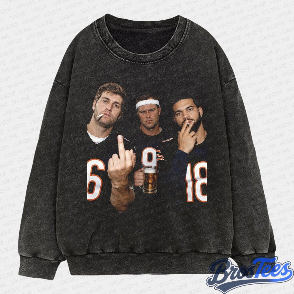 Chicago Bears Jay Cutler, Jim McMahon & Caleb Williams Drinking & Middle Finger Tee