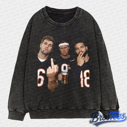 Chicago Bears Jay Cutler, Jim McMahon & Caleb Williams Drinking & Middle Finger Tee