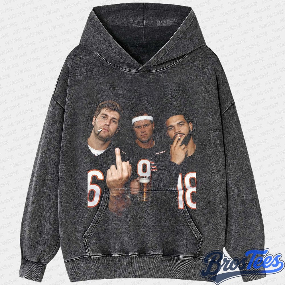 Chicago Bears Jay Cutler, Jim McMahon & Caleb Williams Drinking & Middle Finger Tee