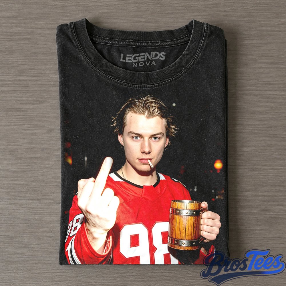 Chicago Blackhawks Connor Bedard Drinking Beer and Middle Finger Tee