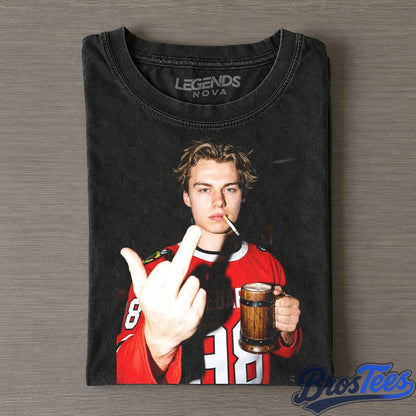 Chicago Blackhawks Connor Bedard Drinking Beer and Middle Finger Tee
