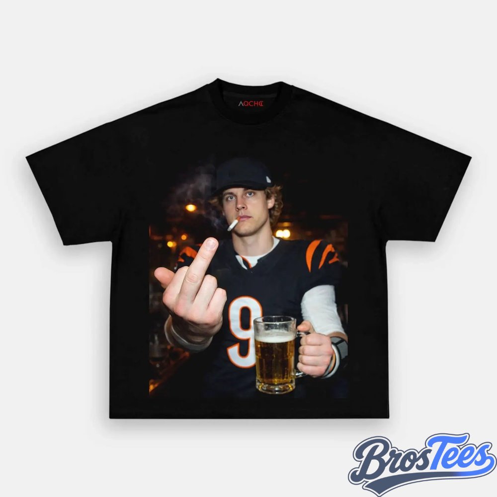 Cincinnati Bengals Joe Burrow Drinking & Middle Finger Tee