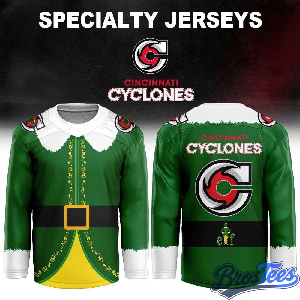 Cincinnati Cyclones Merch Elf Matinee 2026 Green Hockey Jersey