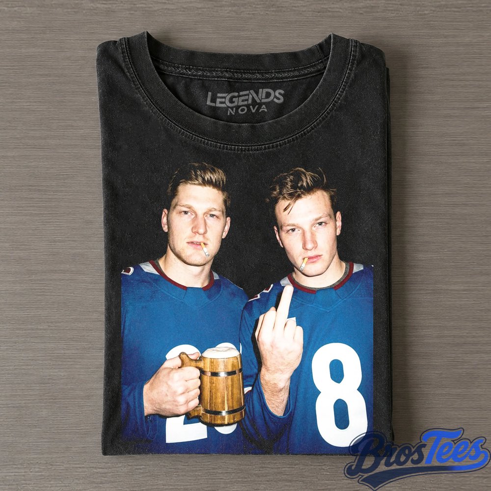 Colorado Avalanche Nathan MacKinnon and Cale Makar Drinking Beer and Middle Finger Tee