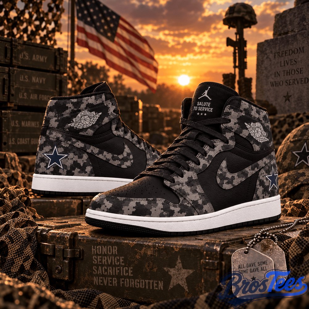 Dallas Cowboys 2026 Salute to Service Black Camo AJ1 High Top Shoes