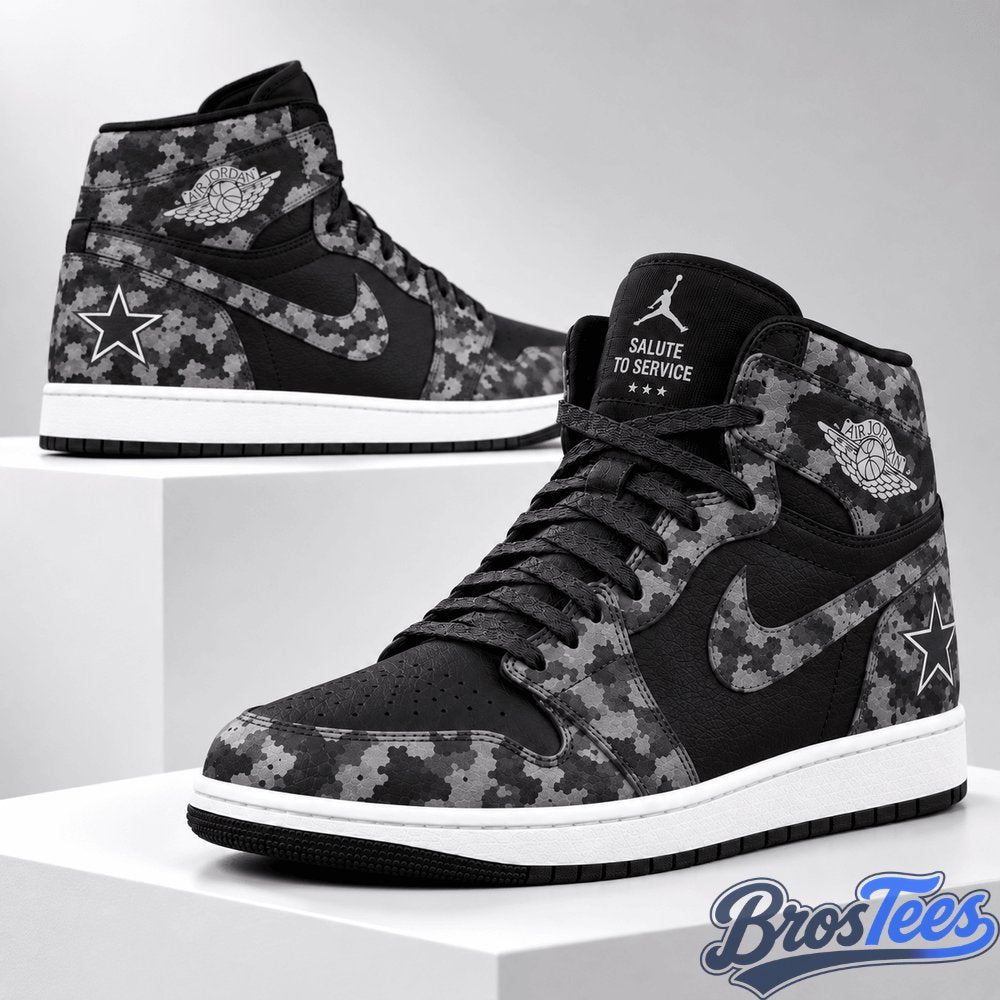 Dallas Cowboys 2026 Salute to Service Black Camo AJ1 High Top Shoes