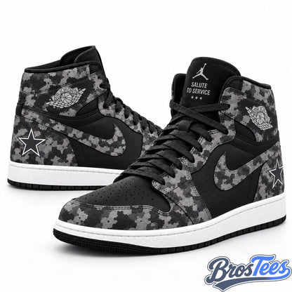 Dallas Cowboys 2026 Salute to Service Black Camo AJ1 High Top Shoes