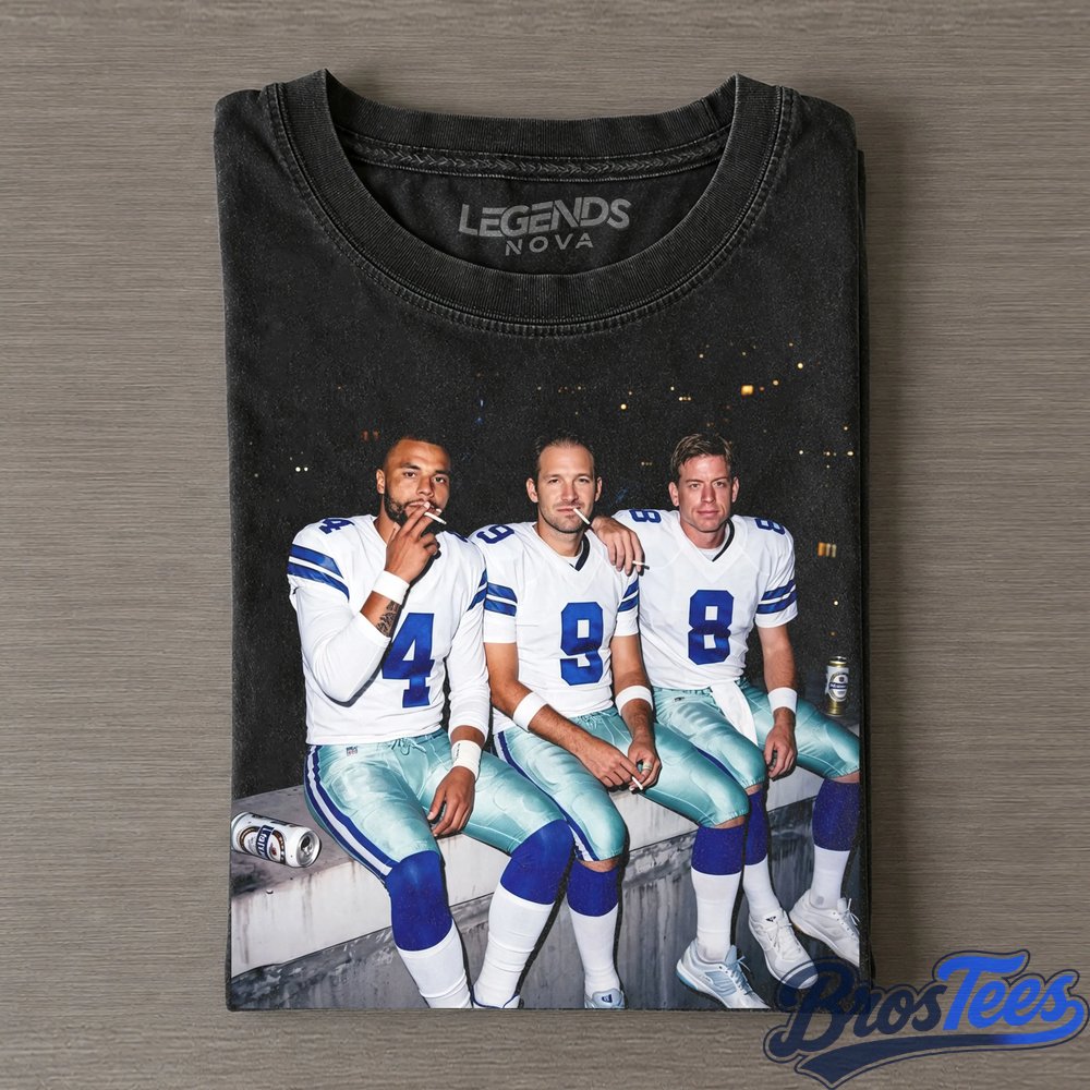 Dallas Cowboys Dak Prescott, Tony Romo & Troy Aikman Smoking on the Bench T-Shirt