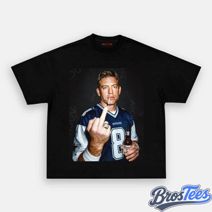 Dallas Cowboys Troy Aikman Drinking & Middle Finger Tee