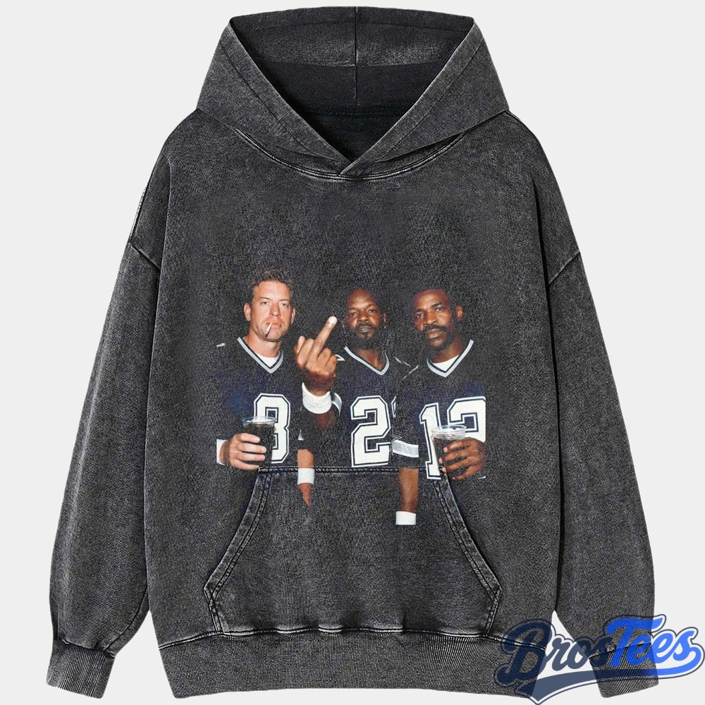 Dallas Cowboys Troy Aikman, Emmitt Smith & Michael Irvin Drinking & Middle Finger Tee