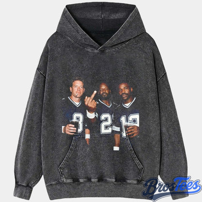 Dallas Cowboys Troy Aikman, Emmitt Smith & Michael Irvin Drinking & Middle Finger Tee