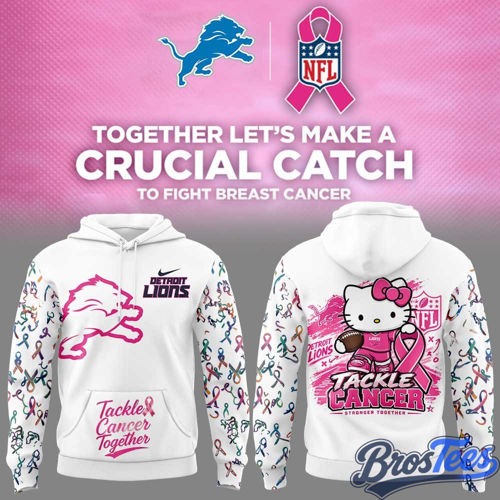 Detroit Lions Breast Cancer Awareness x Hello Kitty Tackle Cancer Together Hoodie
