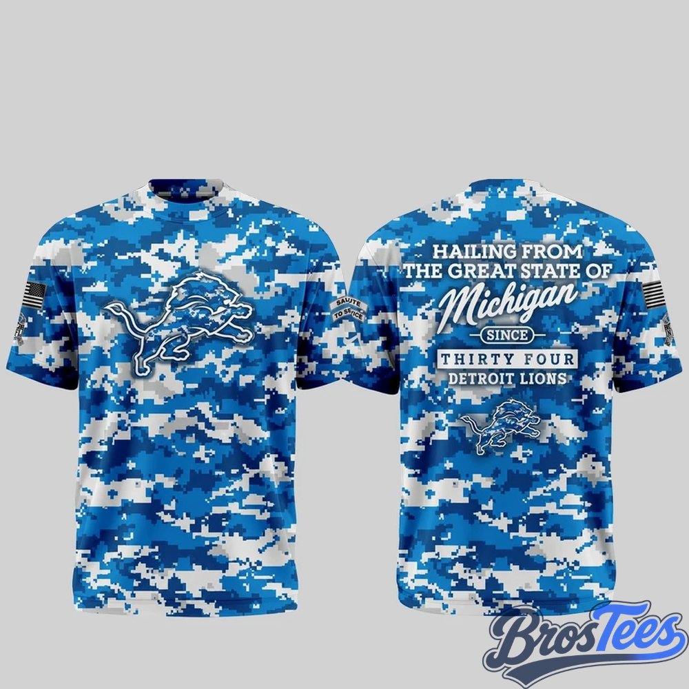 Detroit Lions Salute to Service 2026 Camo Blue Graphic Shirt