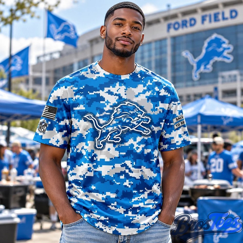 Detroit Lions Salute to Service 2026 Camo Blue Graphic Shirt