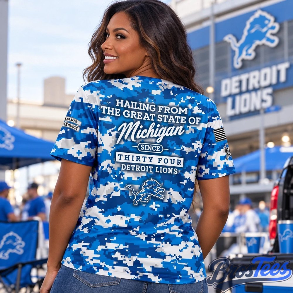 Detroit Lions Salute to Service 2026 Camo Blue Graphic Shirt
