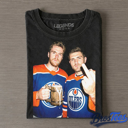 Edmonton Oilers Connor McDavid and Leon Draisaitl Drinking Beer and Middle Finger Tee