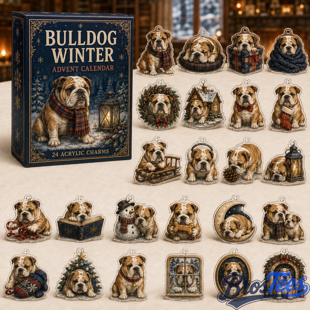 English Bulldog Winter Advent Calendar - 24 Acrylic Charms