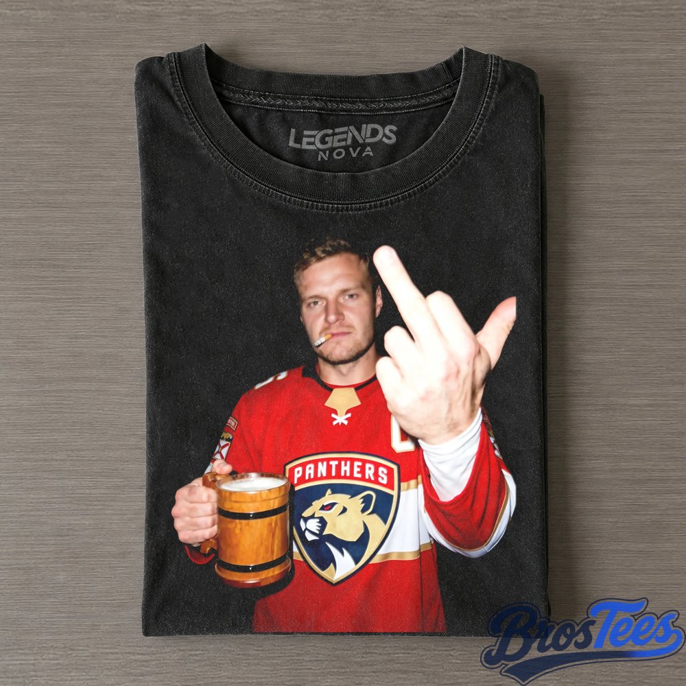 Florida Panthers Aleksander Barkov Drinking Beer and Middle Finger Tee