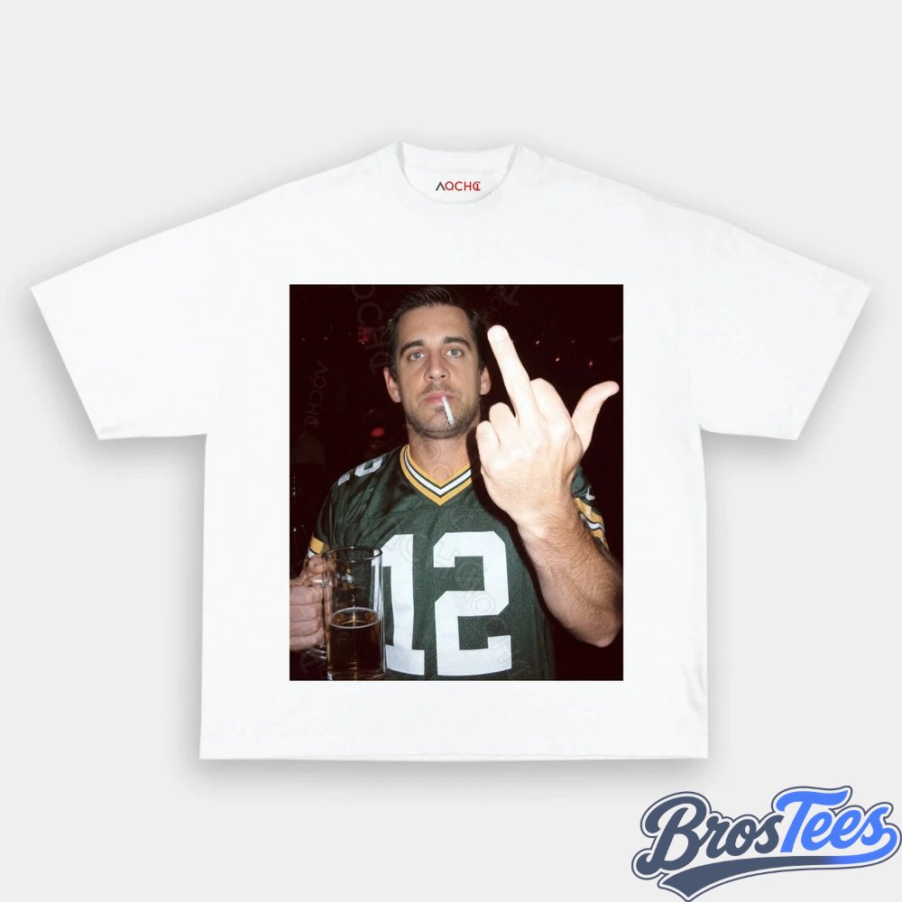 Green Bay Packers Aaron Rodgers Drinking & Middle Finger Tee