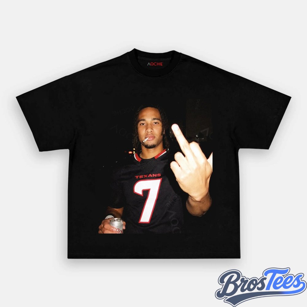 Houston Texans C.J. Stroud Drinking & Middle Finger Tee