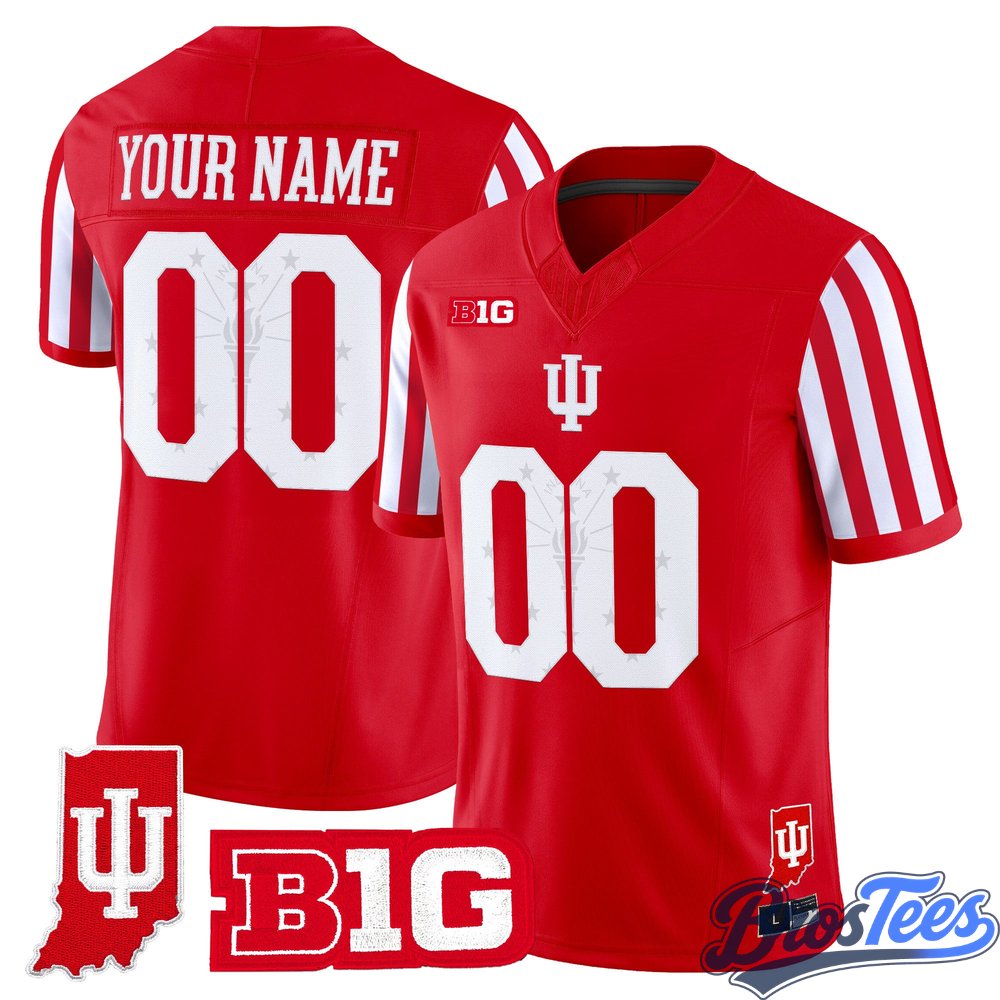 Indiana Hoosiers Candy Stripe Vapor Football Custom Jersey - Indiana State Patch - Stitched