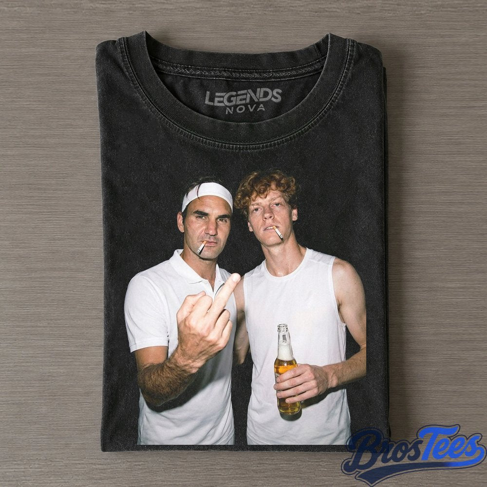 Jannik Sinner & Roger Federer 2026 Vintage Smoke and Drunk Shirt