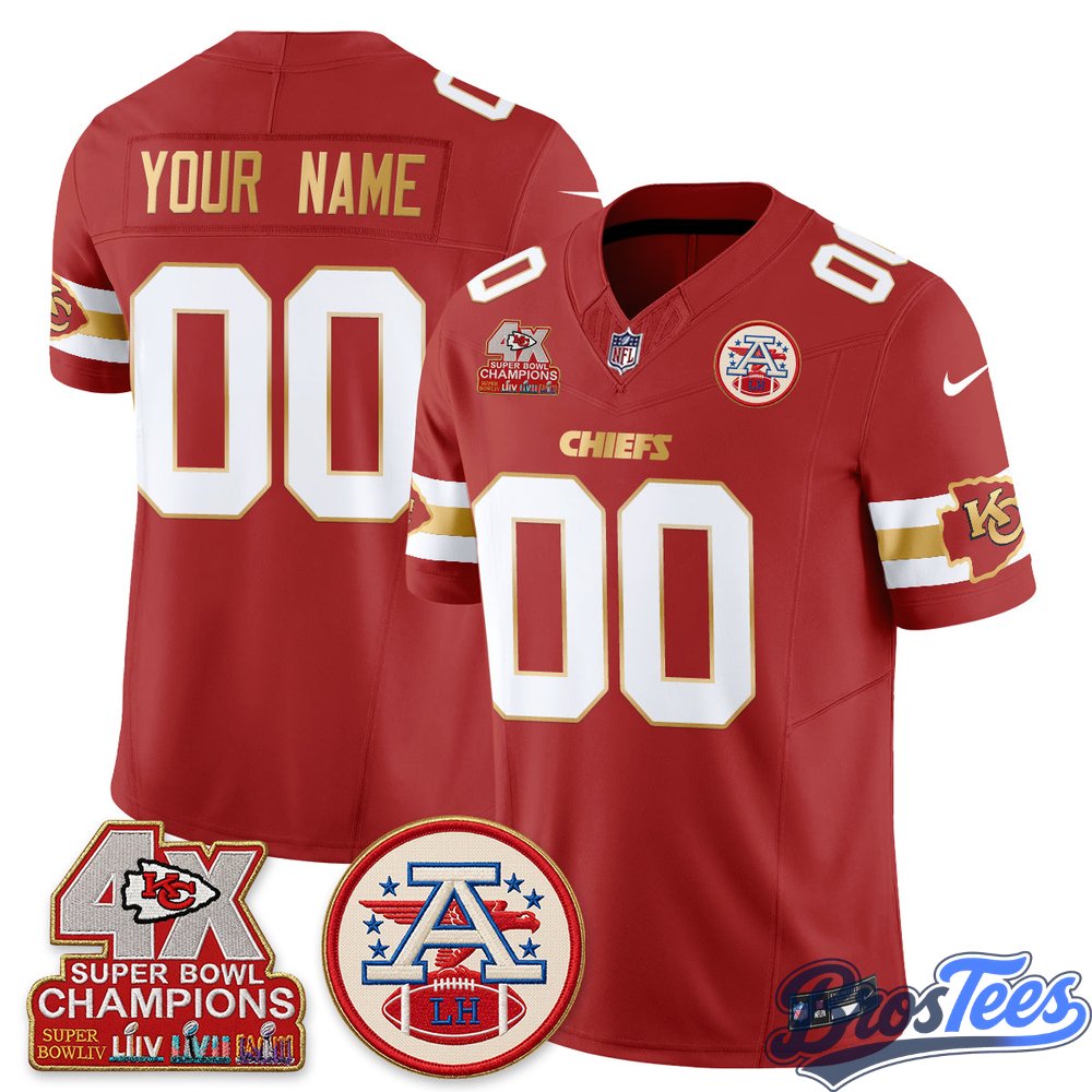 Kansas City Chiefs 4X Champs Gold Edition Vapor Custom Jersey - Stitched