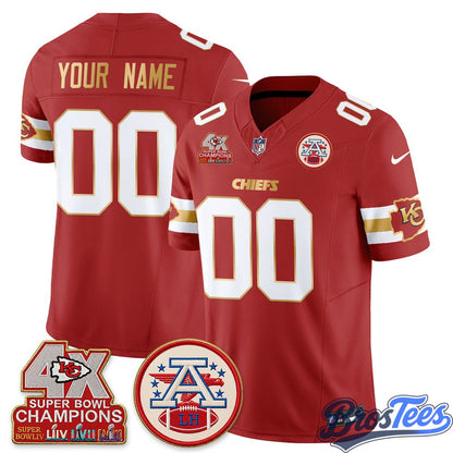 Kansas City Chiefs 4X Champs Gold Edition Vapor Custom Jersey - Stitched